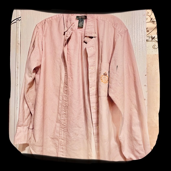 pink pinstriped button-down polo womens small - Picture 1 of 9